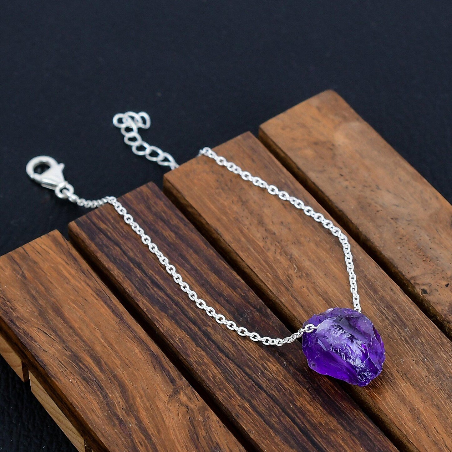 925 Sterling Silver Raw Amethyst Gemstone Bracelet/Amethyst Jewellery/Rough Stone/Trendy Gift/Royal Elegant Jewellery/Special Gift For Her