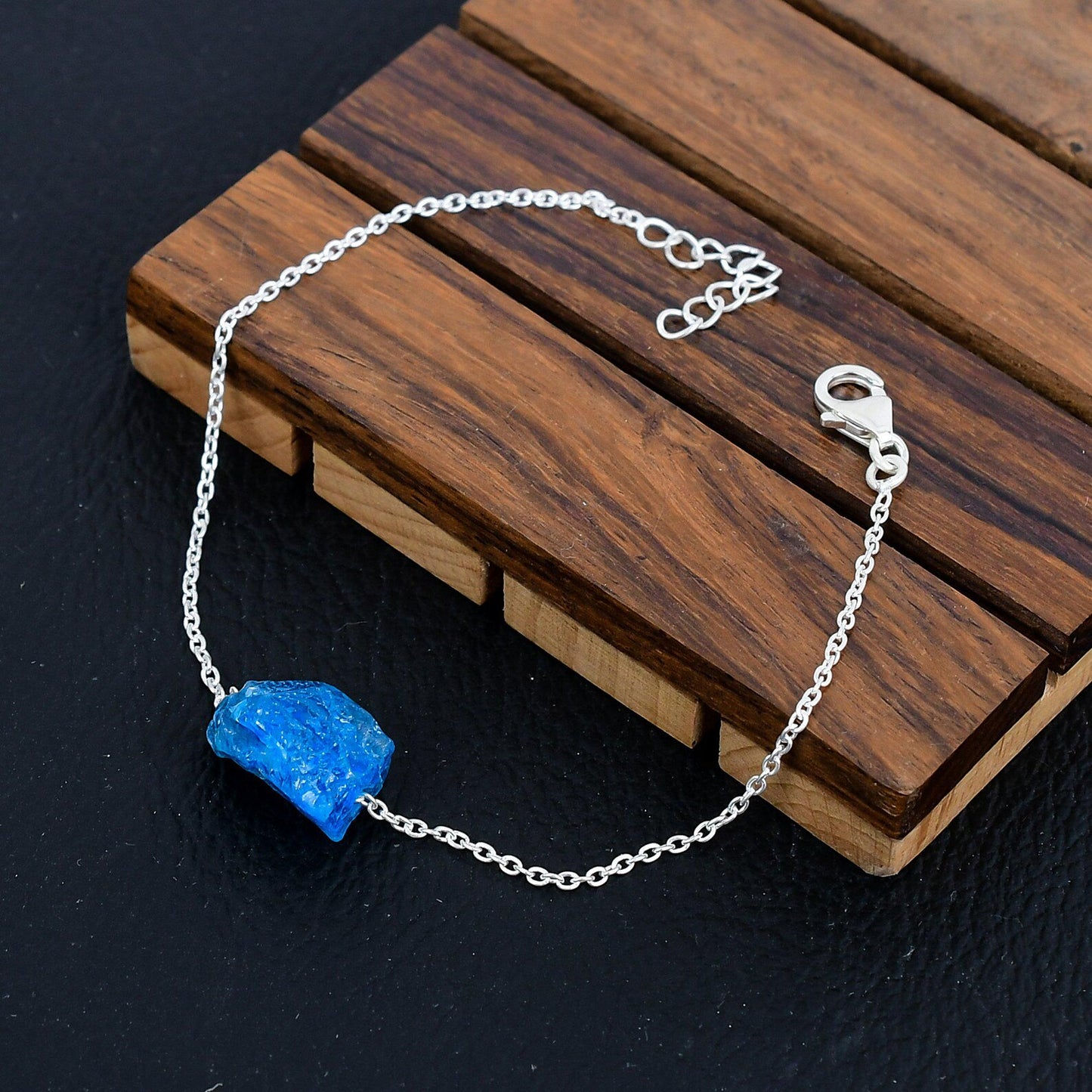 925 Sterling Silver Raw Neon Apatite Gemstone Bracelet/Rough Stone Jewellery/Trendy Gift/Royal Elegant Jewellery/Special Gift For Her