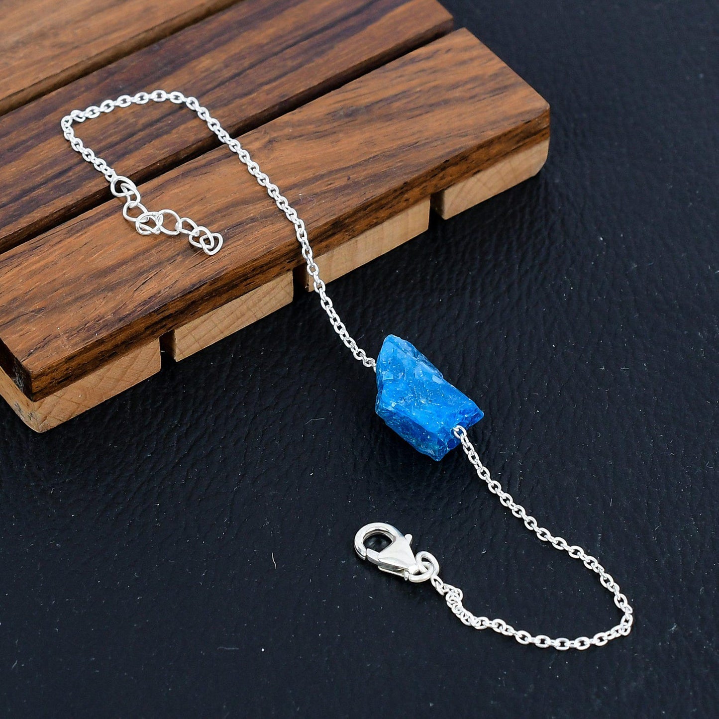 925 Sterling Silver Raw Neon Apatite Gemstone Bracelet/Rough Stone Jewellery/Trendy Gift/Royal Elegant Jewellery/Special Gift For Her