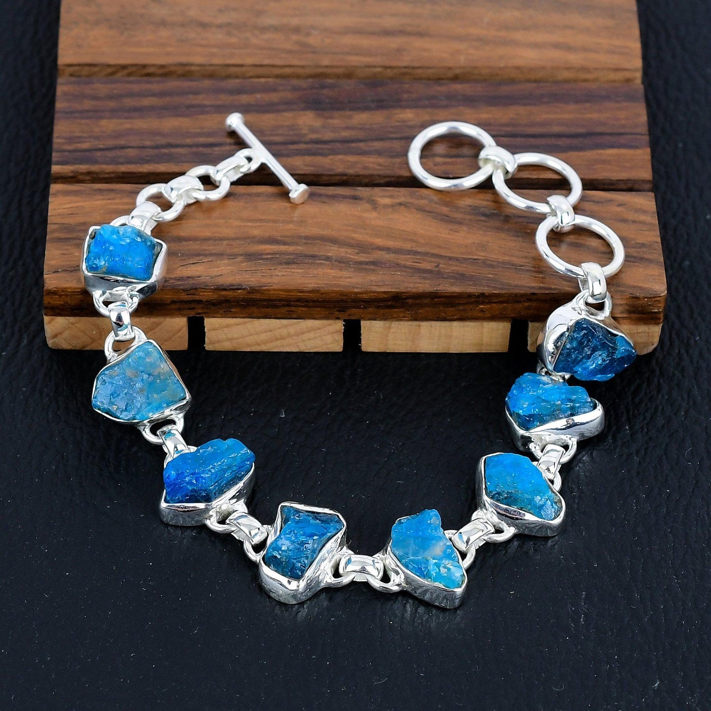 925 Sterling Silver Raw Neon Apatite Gemstone Bracelet/Rough Stone Jewellery/Trendy Gift/Royal Elegant Jewellery/Special Gift For Her