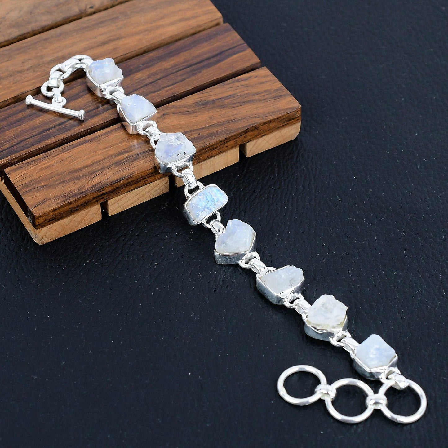 925 Sterling Silver Raw Moonstone Gemstone Bracelet/Moonstone Jewellery/Rough Stone/Trendy Gift/Royal Elegant Jewellery/Special Gift For Her