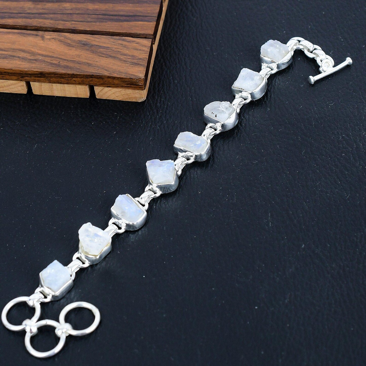 925 Sterling Silver Raw Moonstone Gemstone Bracelet/Moonstone Jewellery/Rough Stone/Trendy Gift/Royal Elegant Jewellery/Special Gift For Her