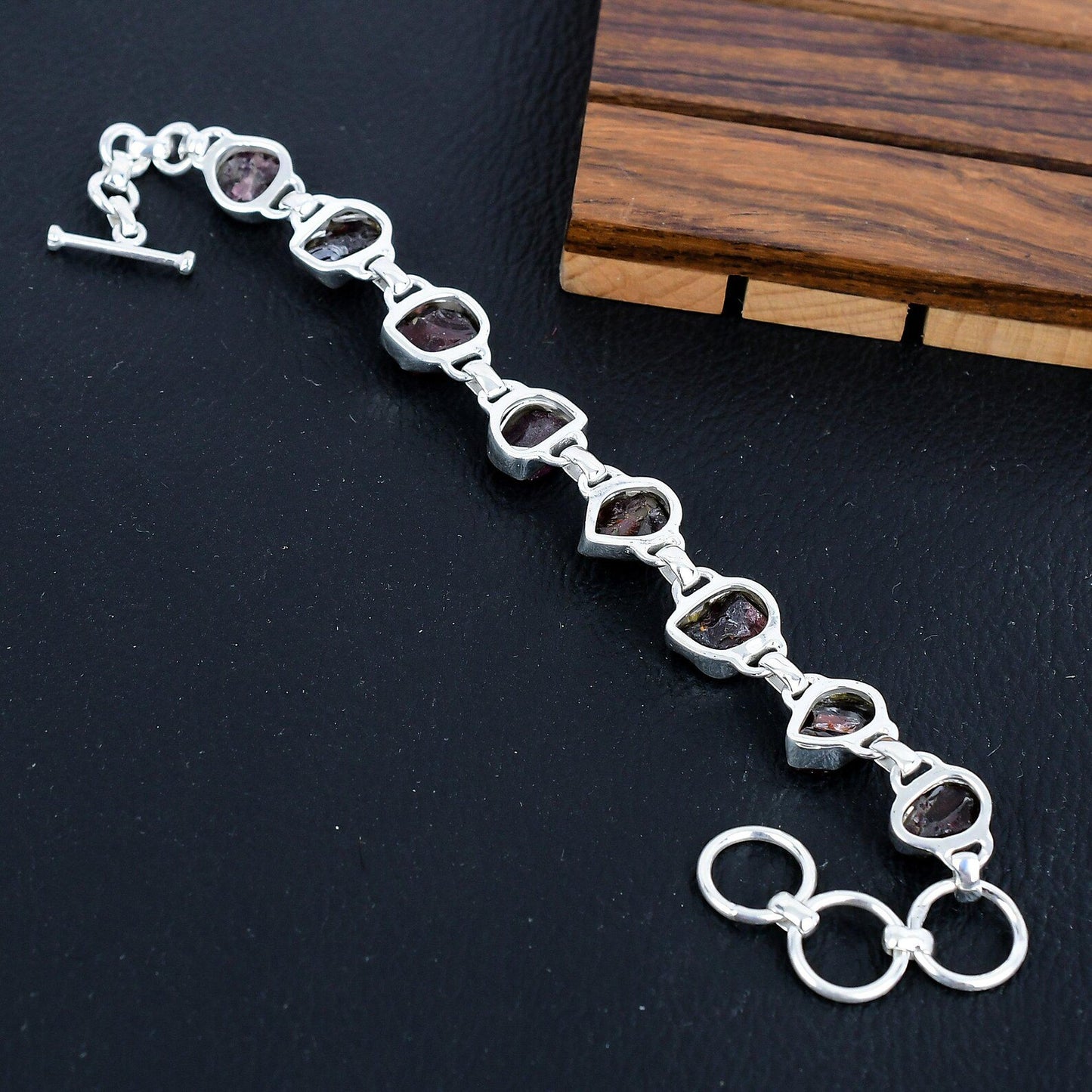 925 Sterling Silver Raw Garnet Gemstone Bracelet/Garnet Jewellery/Rough Stone/Trendy Gift/Royal Elegant Jewellery/Special Gift For Her