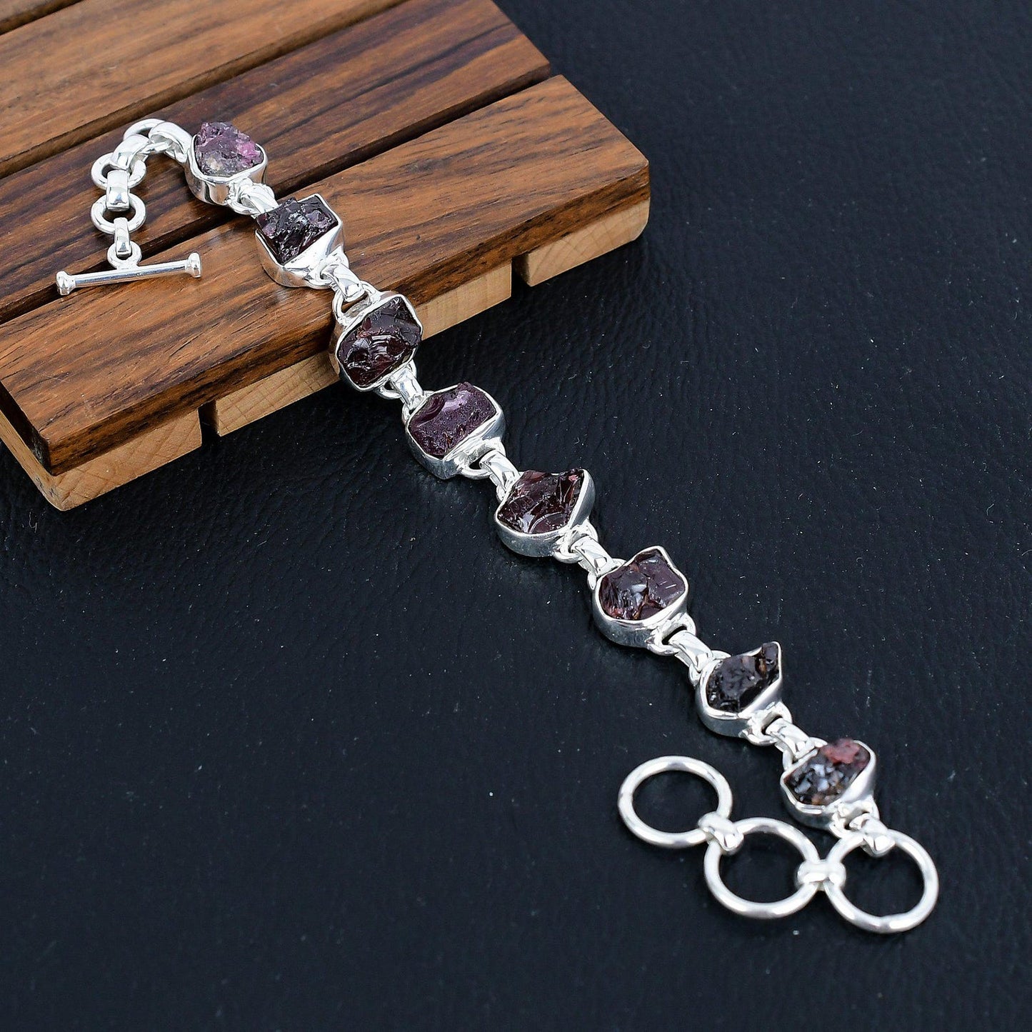 925 Sterling Silver Raw Garnet Gemstone Bracelet/Garnet Jewellery/Rough Stone/Trendy Gift/Royal Elegant Jewellery/Special Gift For Her