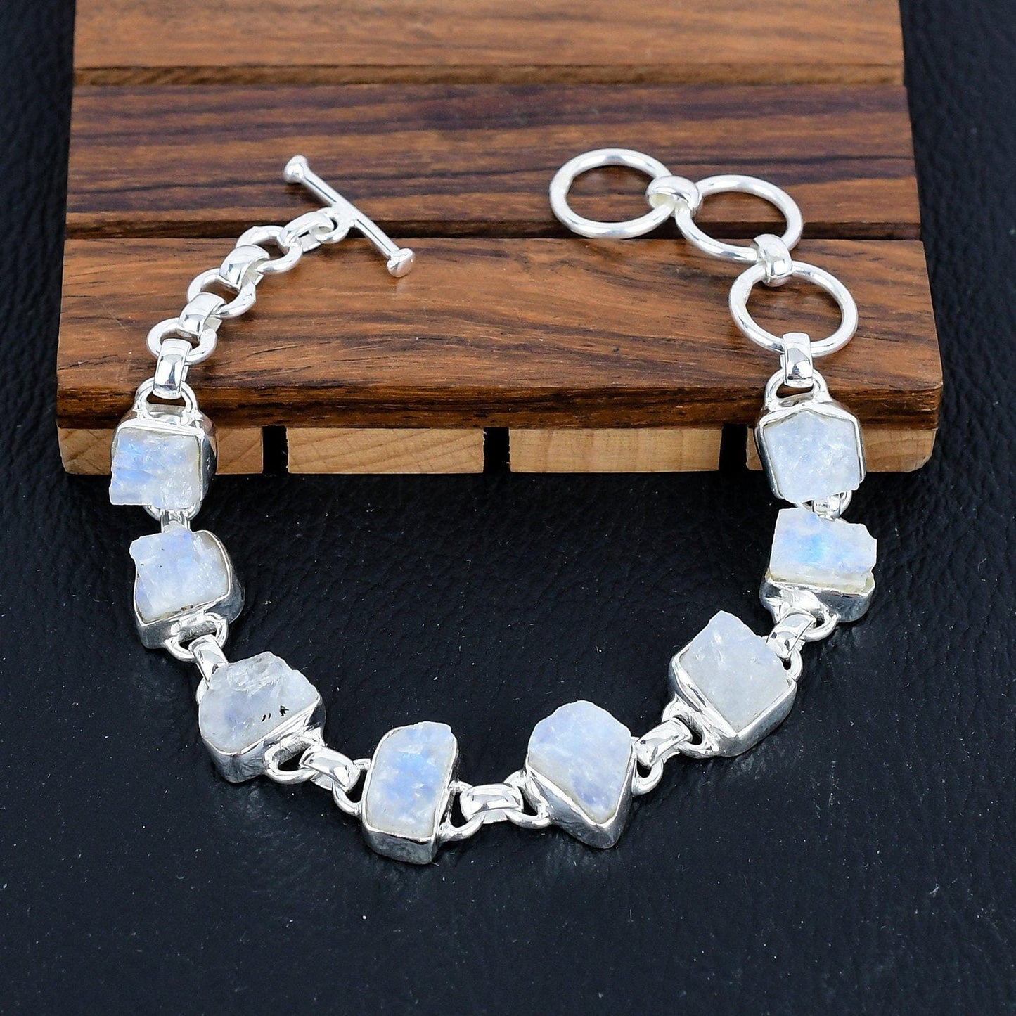 925 Sterling Silver Raw Moonstone Gemstone Bracelet/Moonstone Jewellery/Rough Stone/Trendy Gift/Royal Elegant Jewellery/Special Gift For Her