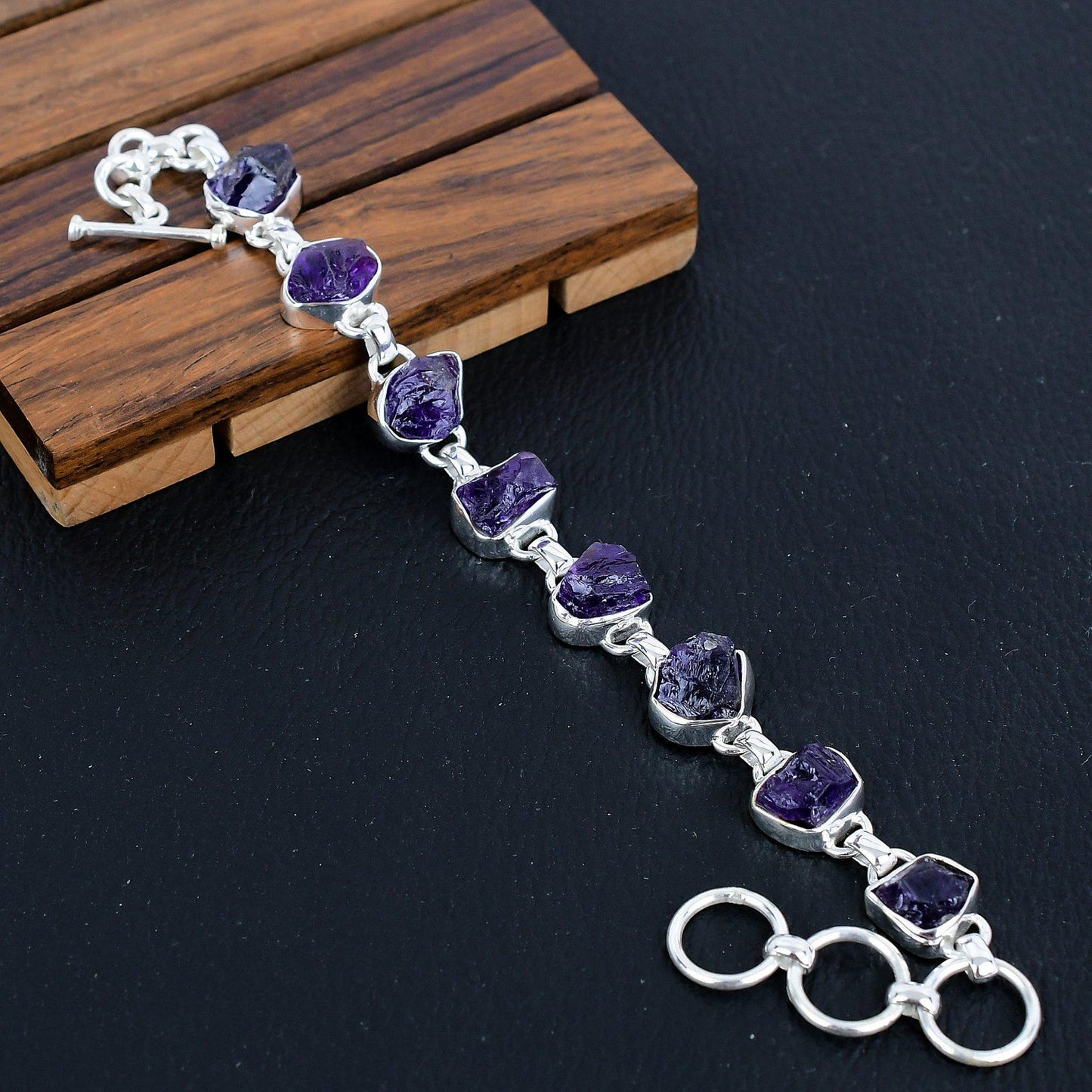 925 Sterling Silver Raw Amethyst Gemstone Bracelet/Amethyst Jewellery/Rough Stone/Trendy Gift/Royal Elegant Jewellery/Special Gift For Her