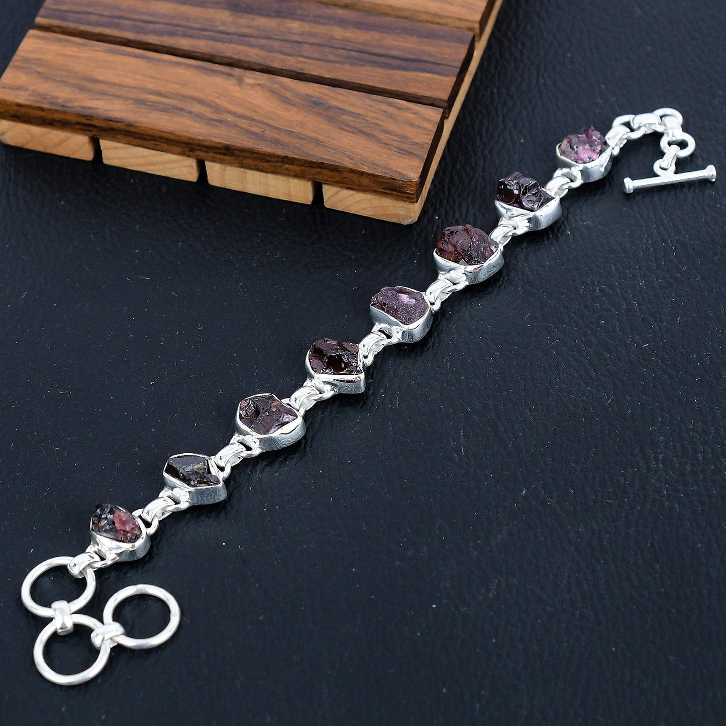 925 Sterling Silver Raw Garnet Gemstone Bracelet/Garnet Jewellery/Rough Stone/Trendy Gift/Royal Elegant Jewellery/Special Gift For Her