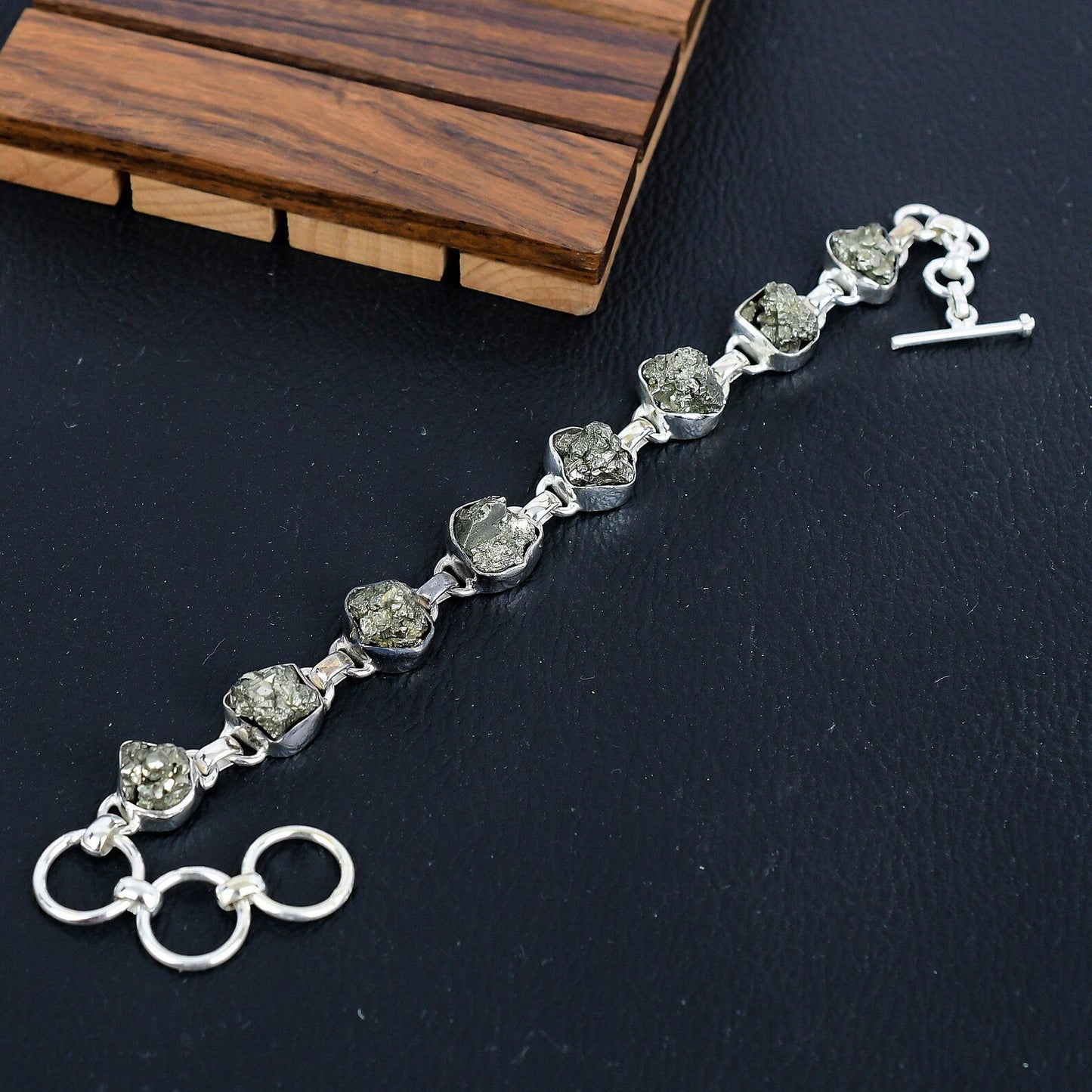 925 Sterling Silver Raw Pyrite Gemstone Bracelet/Raw Pyrite/Rough Golden Stone/Trendy Gift/Royal Jewellery/Special Gift For Her/Gift For Him