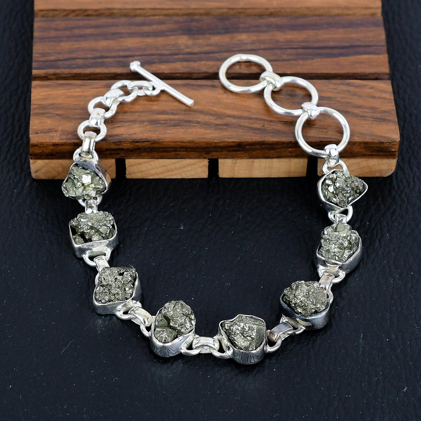 925 Sterling Silver Raw Pyrite Gemstone Bracelet/Raw Pyrite/Rough Golden Stone/Trendy Gift/Royal Jewellery/Special Gift For Her/Gift For Him