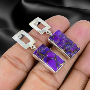 Solid 925 Sterling Silver Earrings/ Purple Copper Turquoise Gemstone Earrings/ Party wear Earrings/ Drop Dangle Earrings/ Gift Items