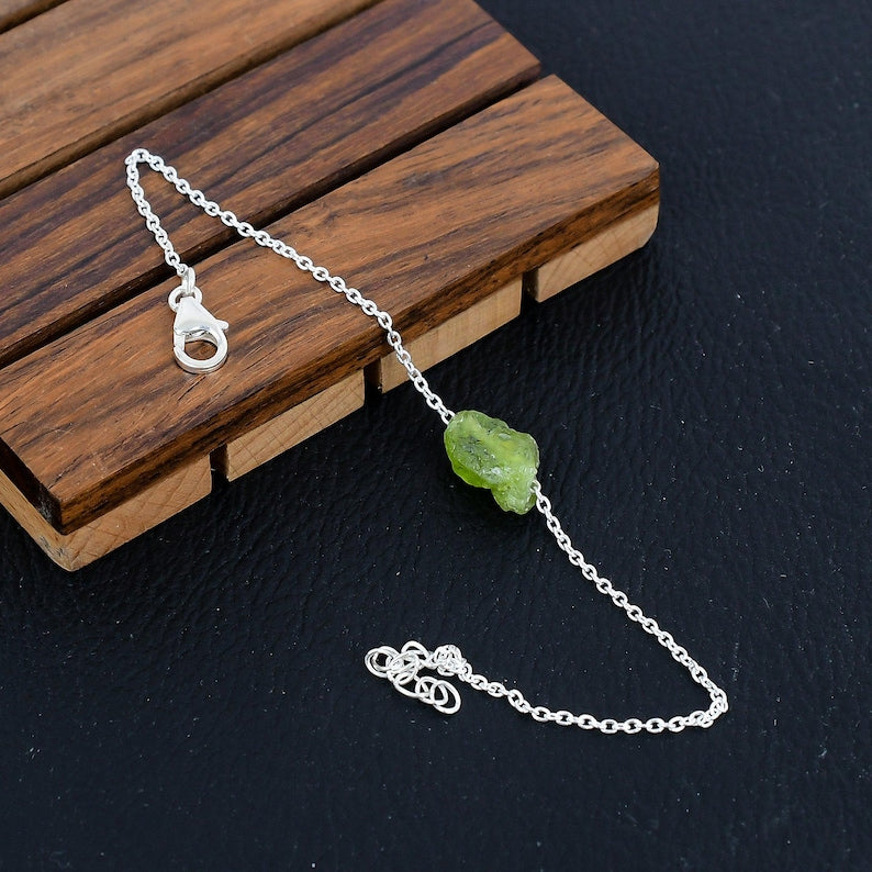 925 Sterling Silver Raw Peridot Gemstone Bracelet/Raw Peridot/Rough Stone/Trendy Gift/Royal Jewellery/Special Gift For Her/Gift For Him