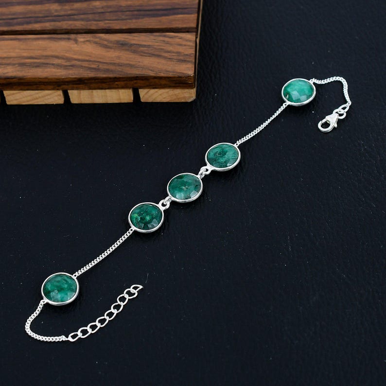 925 Solid sterling Silver Raw Emerald Bracelet/Trendy Gift For Her/Bracelet For Him, Her/Women's Designer Gemstone Jewellery/Christmas Gift