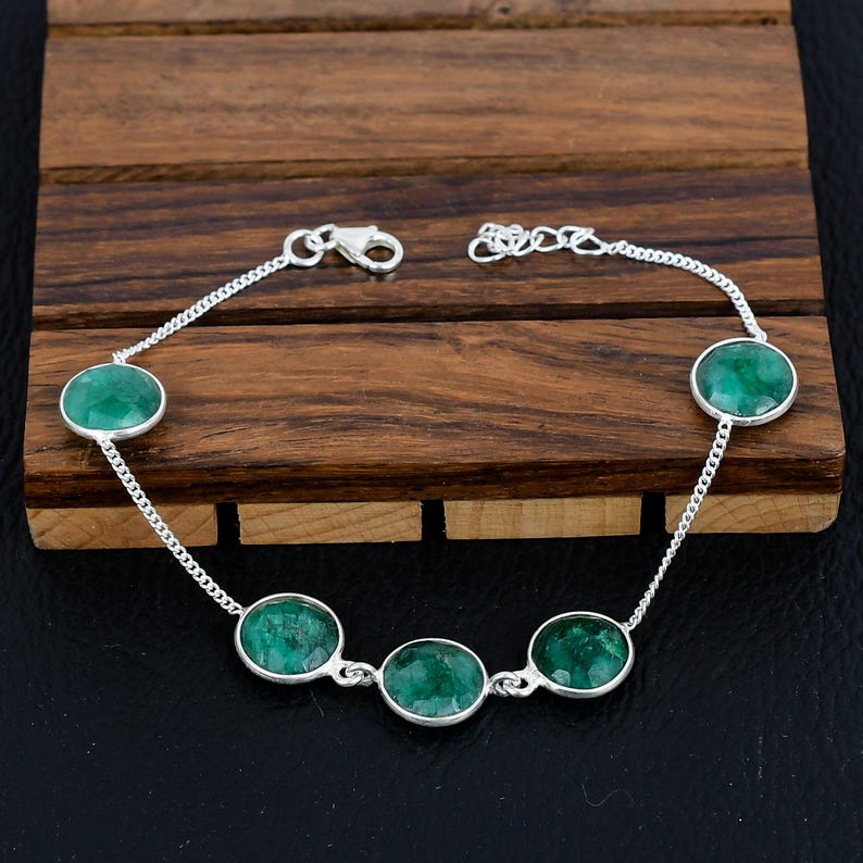 925 Solid sterling Silver Raw Emerald Bracelet/Trendy Gift For Her/Bracelet For Him, Her/Women's Designer Gemstone Jewellery/Christmas Gift