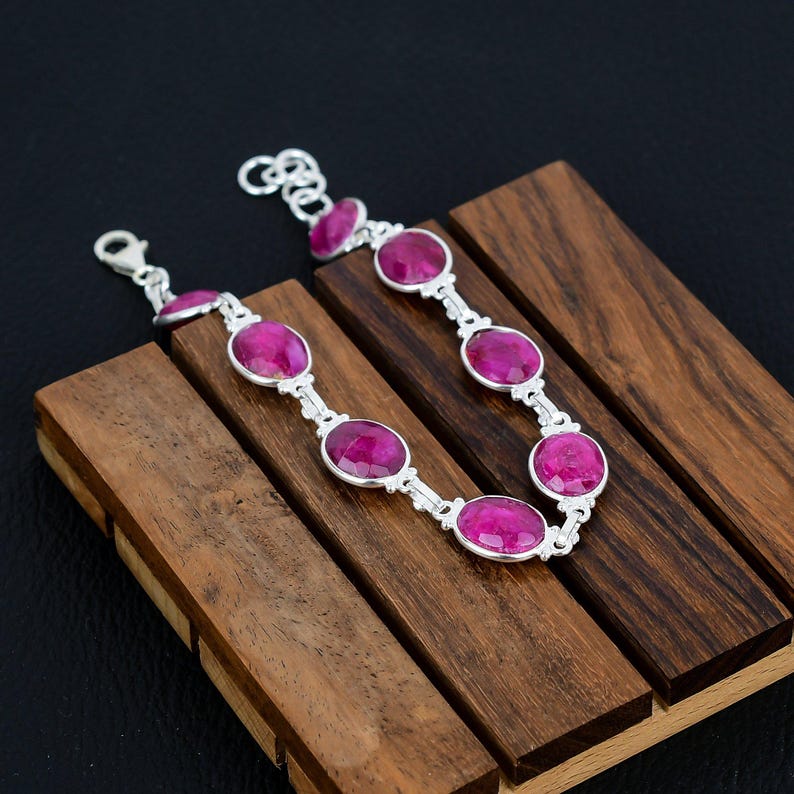 925 Solid sterling Silver Kashmir Ruby Bracelet/Trendy Gift For Her/Bracelet For Him, Her/Women's Designer Gemstone Jewellery/Christmas Gift