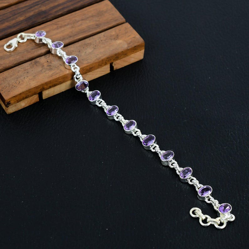 925 Solid sterling Silver Amethyst Bracelet/Trendy Gift For Her/Bracelet For Him, Her/Women's Designer Gemstone Jewellery/Christmas Gift