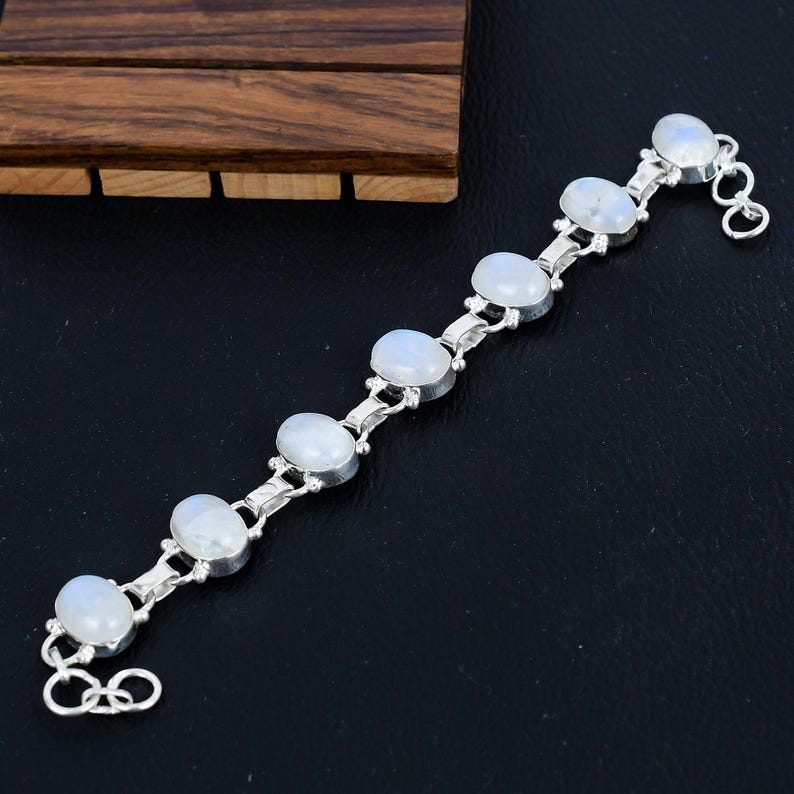 925 Sterling Silver Natural Moonstone Gemstone Boho Bracelet/Fiery Stone Jewellery/Trendy Gift/Royal Elegant Jewellery/Special Gift For Her