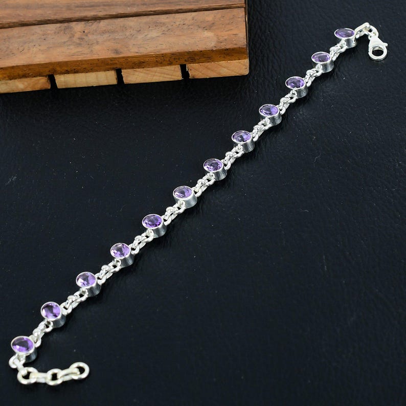 925 Solid sterling Silver Amethyst Bracelet/Trendy Gift For Her/Bracelet For Him, Her/Women's Designer Gemstone Jewellery/Christmas Gift