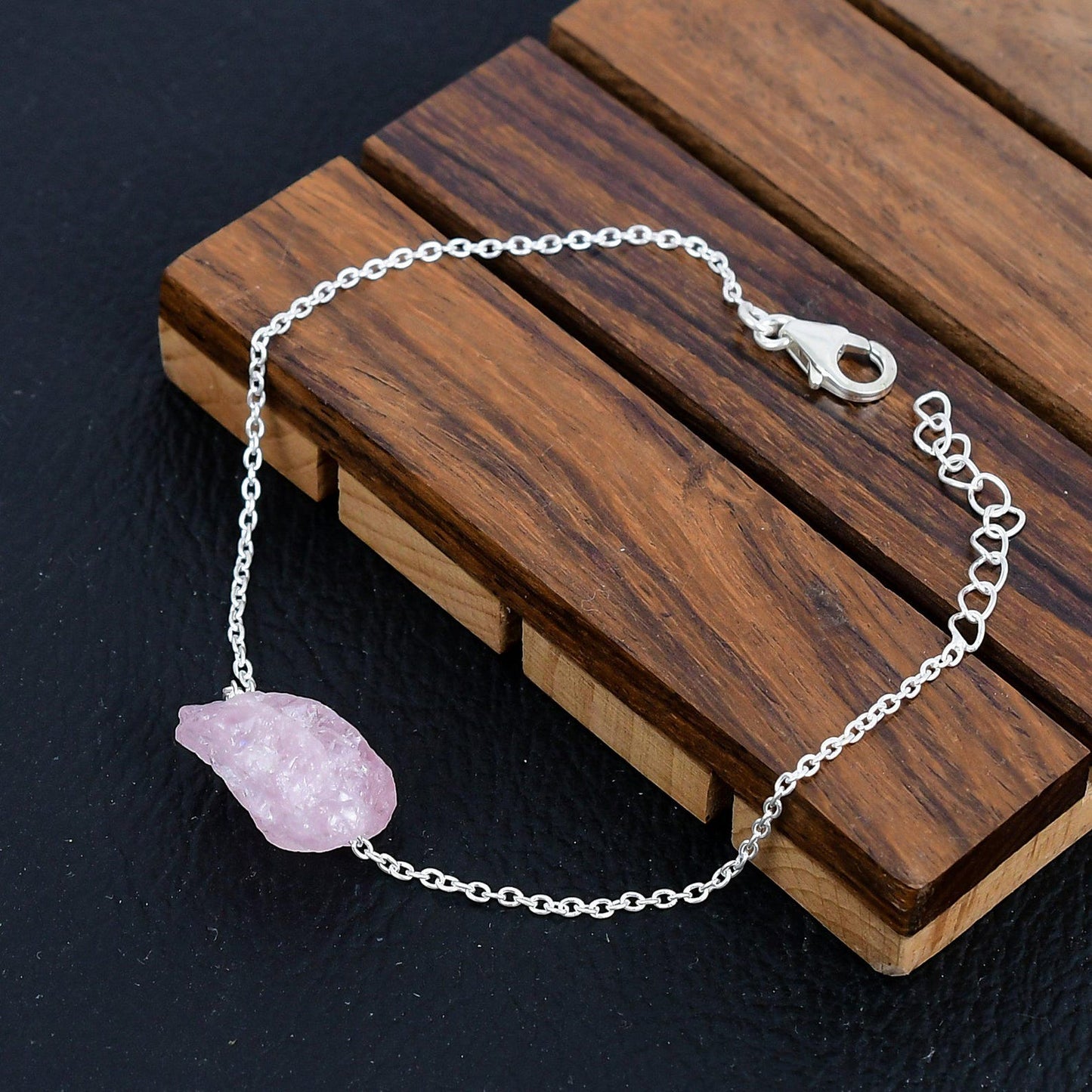 925 Sterling Silver Raw Kunzite Gemstone Bracelet/Kunzite Jewellery/Rough Stone/Trendy Gift/Royal Elegant Jewellery/Special Gift For Her