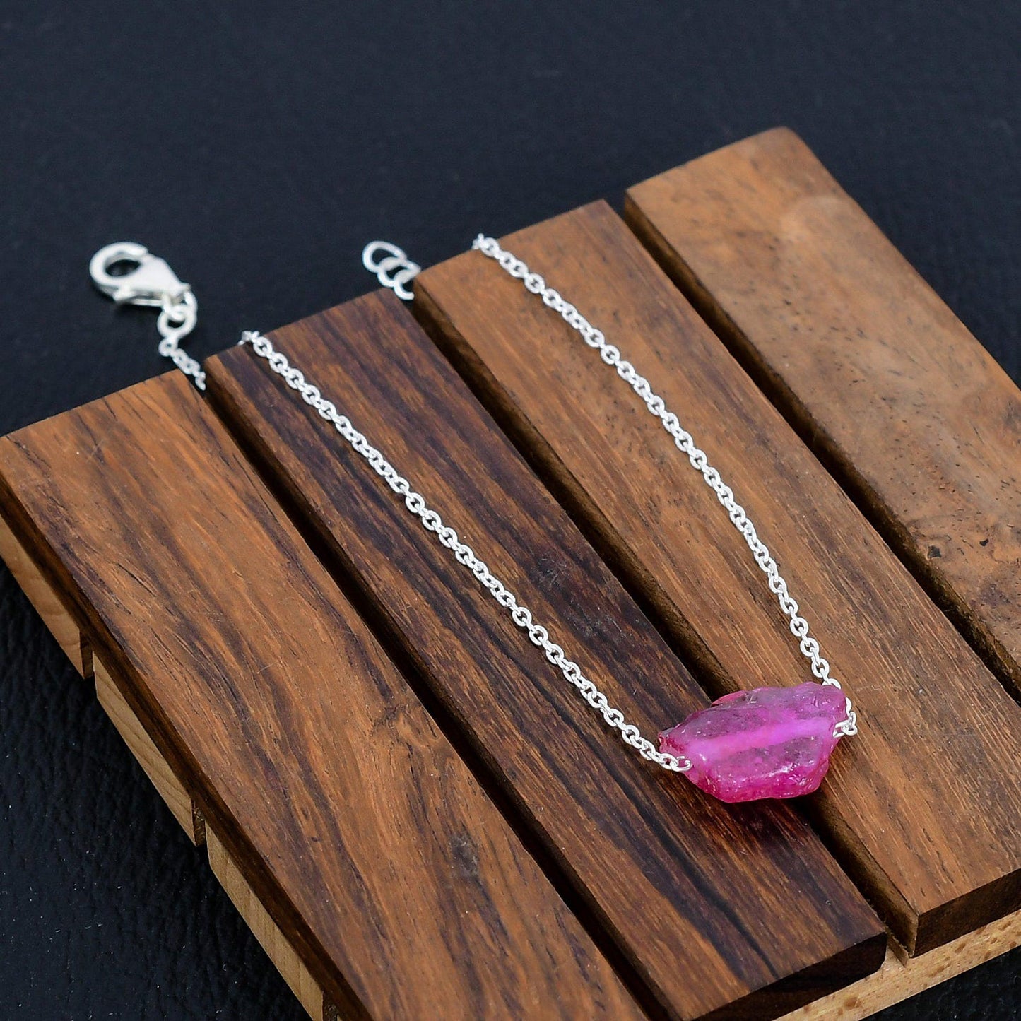 925 Sterling Silver Raw Kashmir Ruby Gemstone Bracelet/Raw Ruby/Rough Stone/Trendy Gift/Royal Jewellery/Special Gift For Her/Gift For Him
