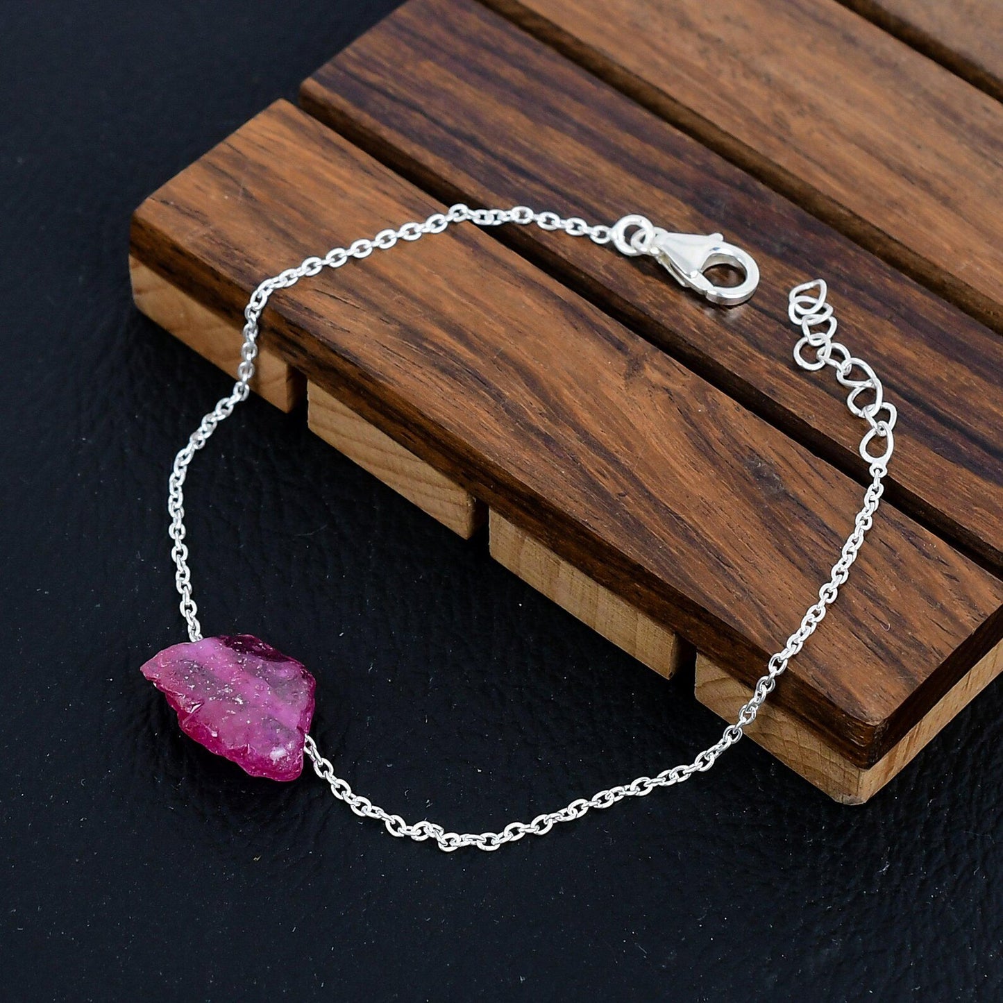 925 Sterling Silver Raw Kashmir Ruby Gemstone Bracelet/Raw Ruby/Rough Stone/Trendy Gift/Royal Jewellery/Special Gift For Her/Gift For Him