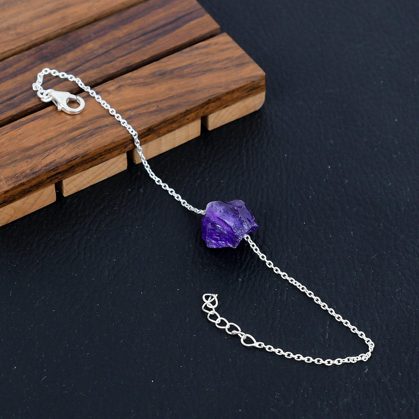 925 Sterling Silver Raw Amethyst Gemstone Bracelet/Amethyst Jewellery/Rough Stone/Trendy Gift/Royal Elegant Jewellery/Special Gift For Her