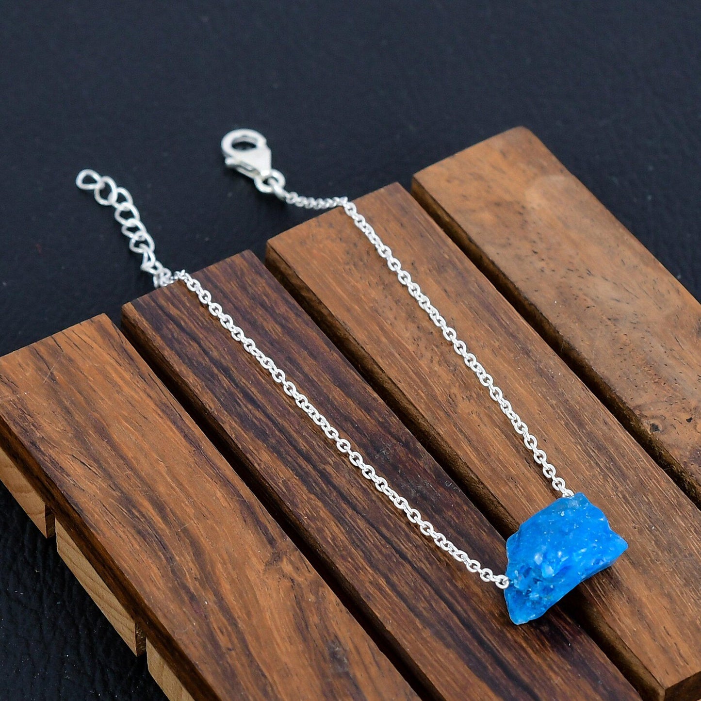 925 Sterling Silver Raw Neon Apatite Gemstone Bracelet/Rough Stone Jewellery/Trendy Gift/Royal Elegant Jewellery/Special Gift For Her
