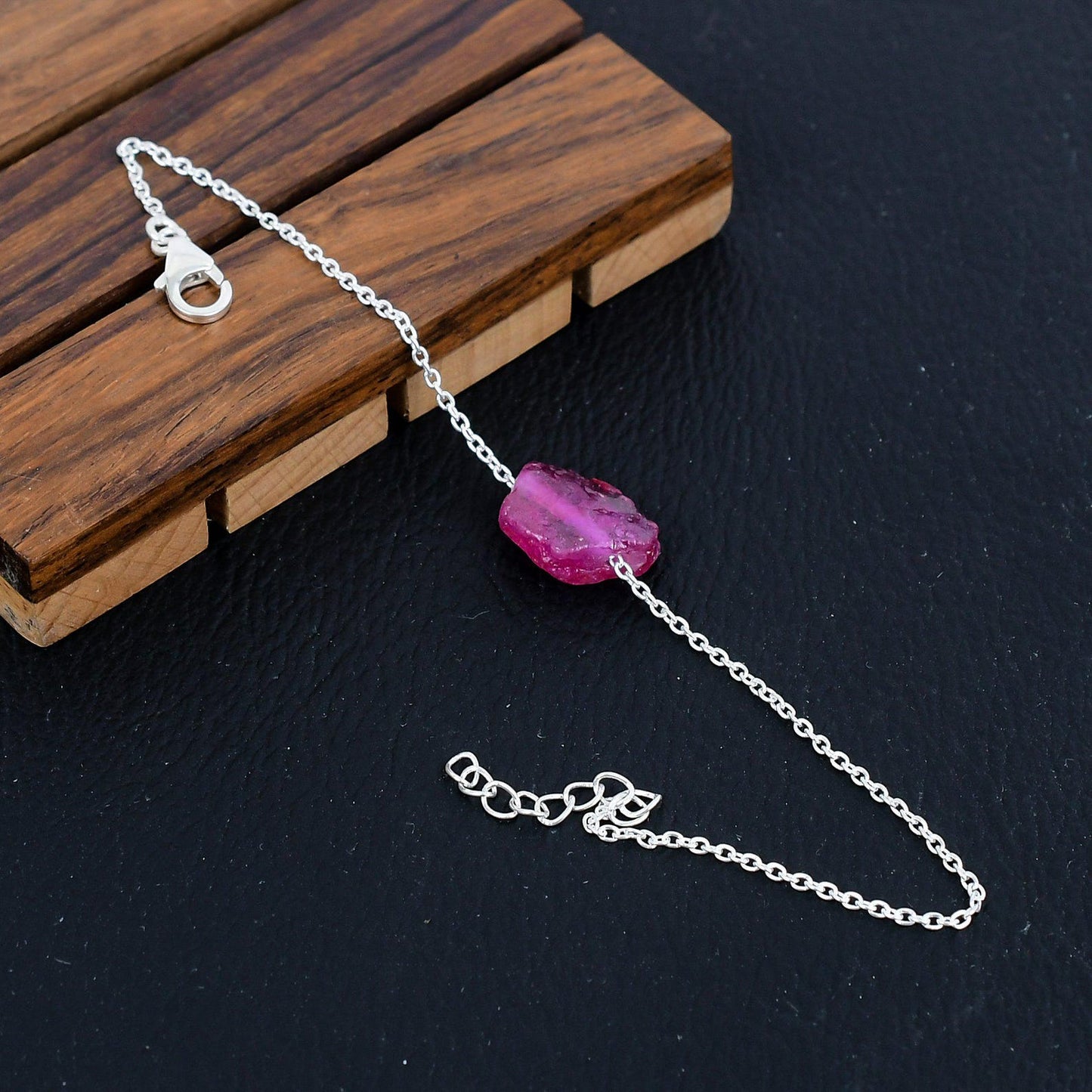 925 Sterling Silver Raw Kashmir Ruby Gemstone Bracelet/Raw Ruby/Rough Stone/Trendy Gift/Royal Jewellery/Special Gift For Her/Gift For Him