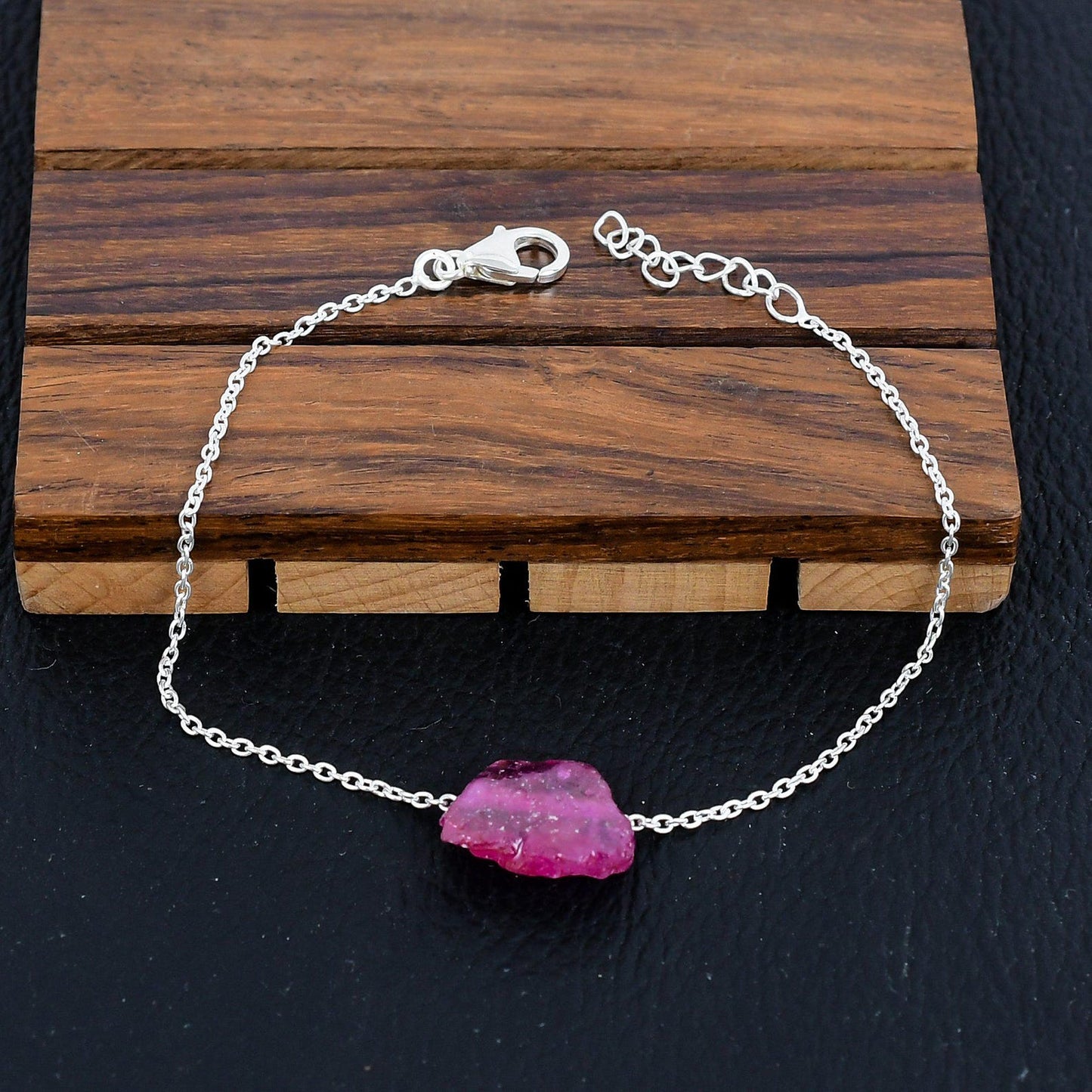 925 Sterling Silver Raw Kashmir Ruby Gemstone Bracelet/Raw Ruby/Rough Stone/Trendy Gift/Royal Jewellery/Special Gift For Her/Gift For Him