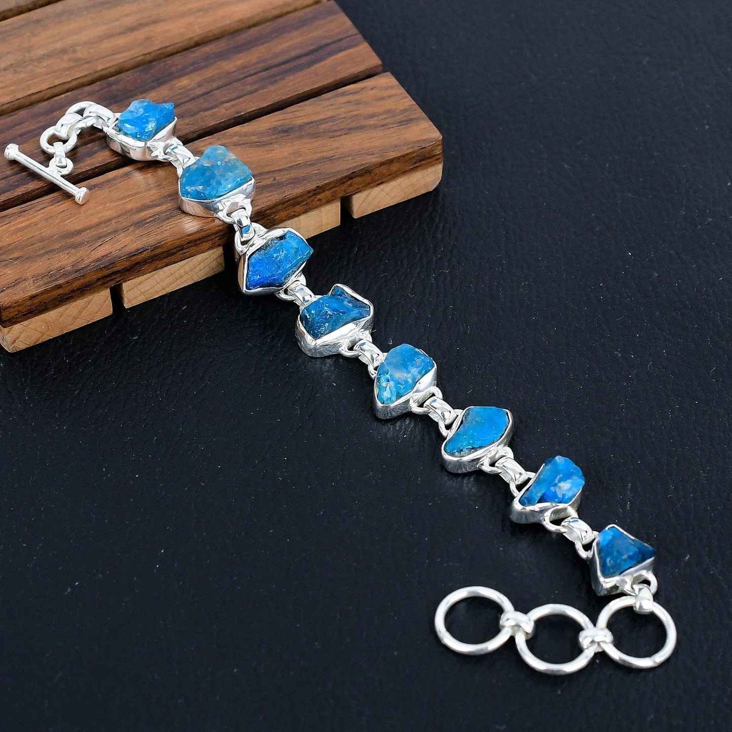 925 Sterling Silver Raw Neon Apatite Gemstone Bracelet/Rough Stone Jewellery/Trendy Gift/Royal Elegant Jewellery/Special Gift For Her
