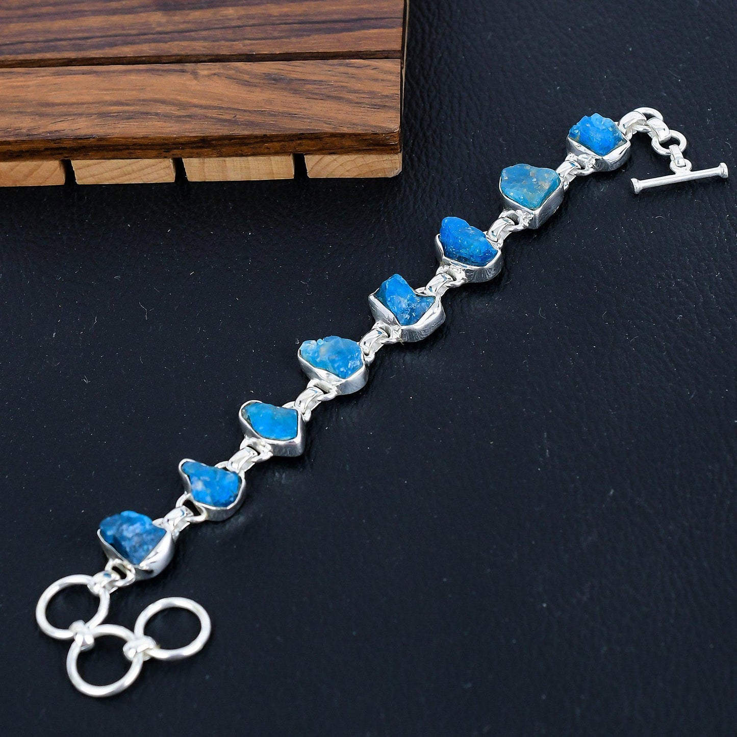 925 Sterling Silver Raw Neon Apatite Gemstone Bracelet/Rough Stone Jewellery/Trendy Gift/Royal Elegant Jewellery/Special Gift For Her
