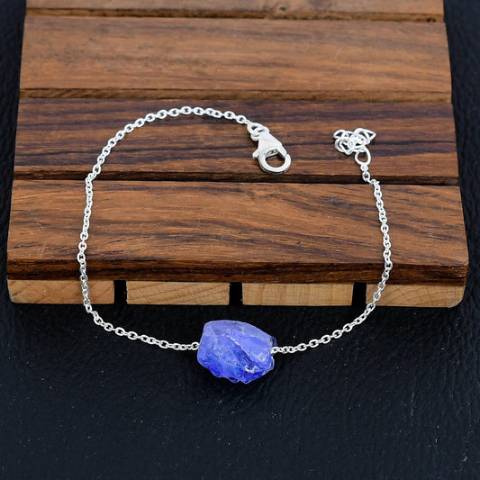 925 Sterling Silver Raw Tanzanite Gemstone Bracelet/Tanzanite Jewellery/Rough Stone/Trendy Gift/Royal Elegant Jewellery/Special Gift For Her