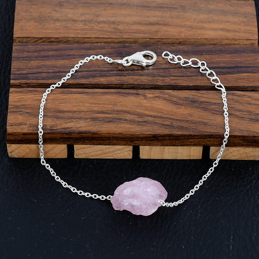 925 Sterling Silver Raw Kunzite Gemstone Bracelet/Kunzite Jewellery/Rough Stone/Trendy Gift/Royal Elegant Jewellery/Special Gift For Her