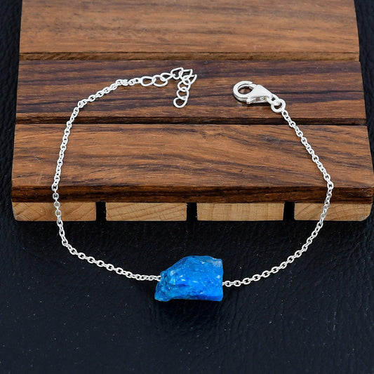 925 Sterling Silver Raw Neon Apatite Gemstone Bracelet/Rough Stone Jewellery/Trendy Gift/Royal Elegant Jewellery/Special Gift For Her