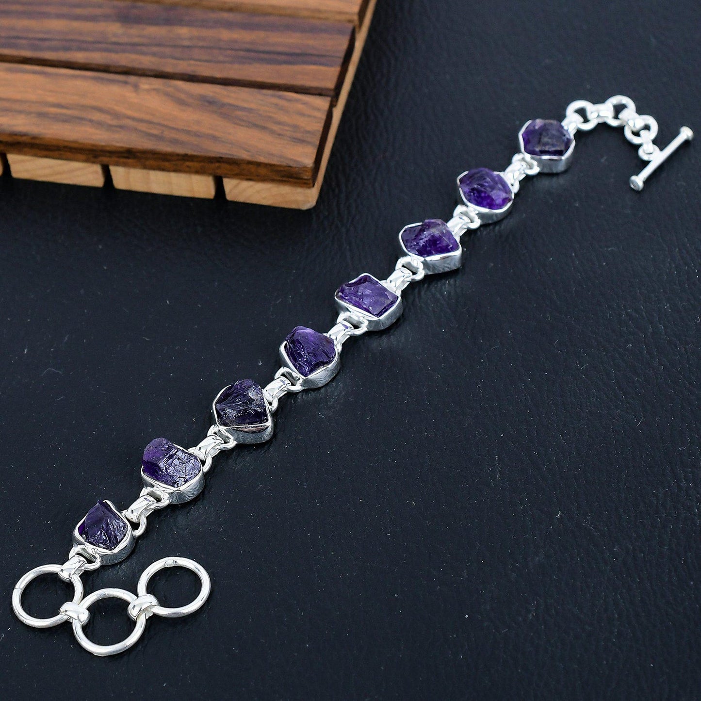 925 Sterling Silver Raw Amethyst Gemstone Bracelet/Amethyst Jewellery/Rough Stone/Trendy Gift/Royal Elegant Jewellery/Special Gift For Her