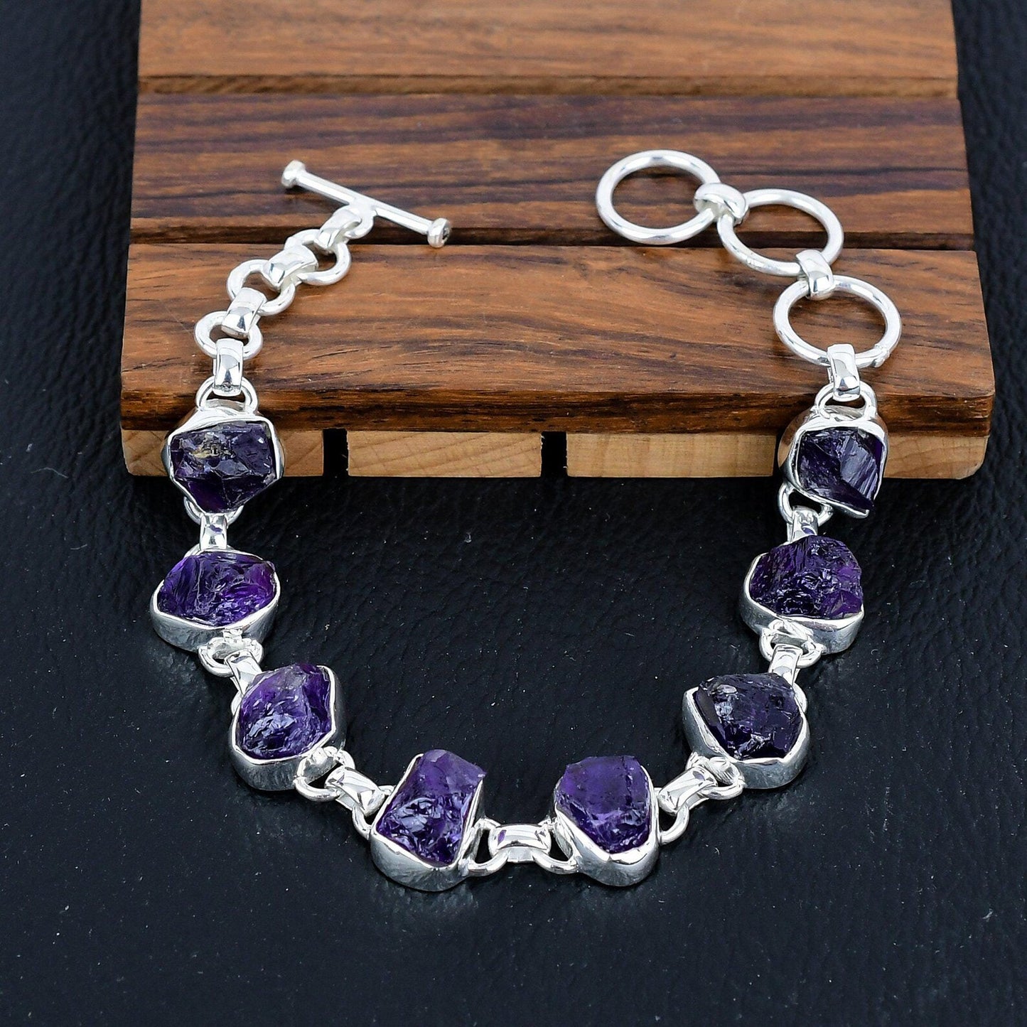 925 Sterling Silver Raw Amethyst Gemstone Bracelet/Amethyst Jewellery/Rough Stone/Trendy Gift/Royal Elegant Jewellery/Special Gift For Her