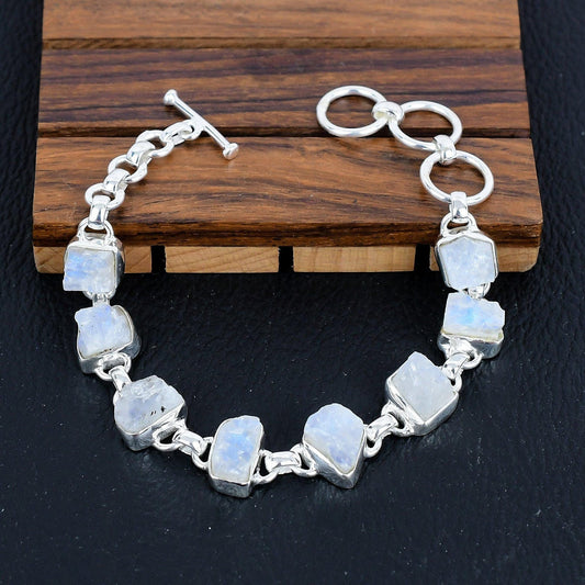 925 Sterling Silver Raw Moonstone Gemstone Bracelet/Moonstone Jewellery/Rough Stone/Trendy Gift/Royal Elegant Jewellery/Special Gift For Her