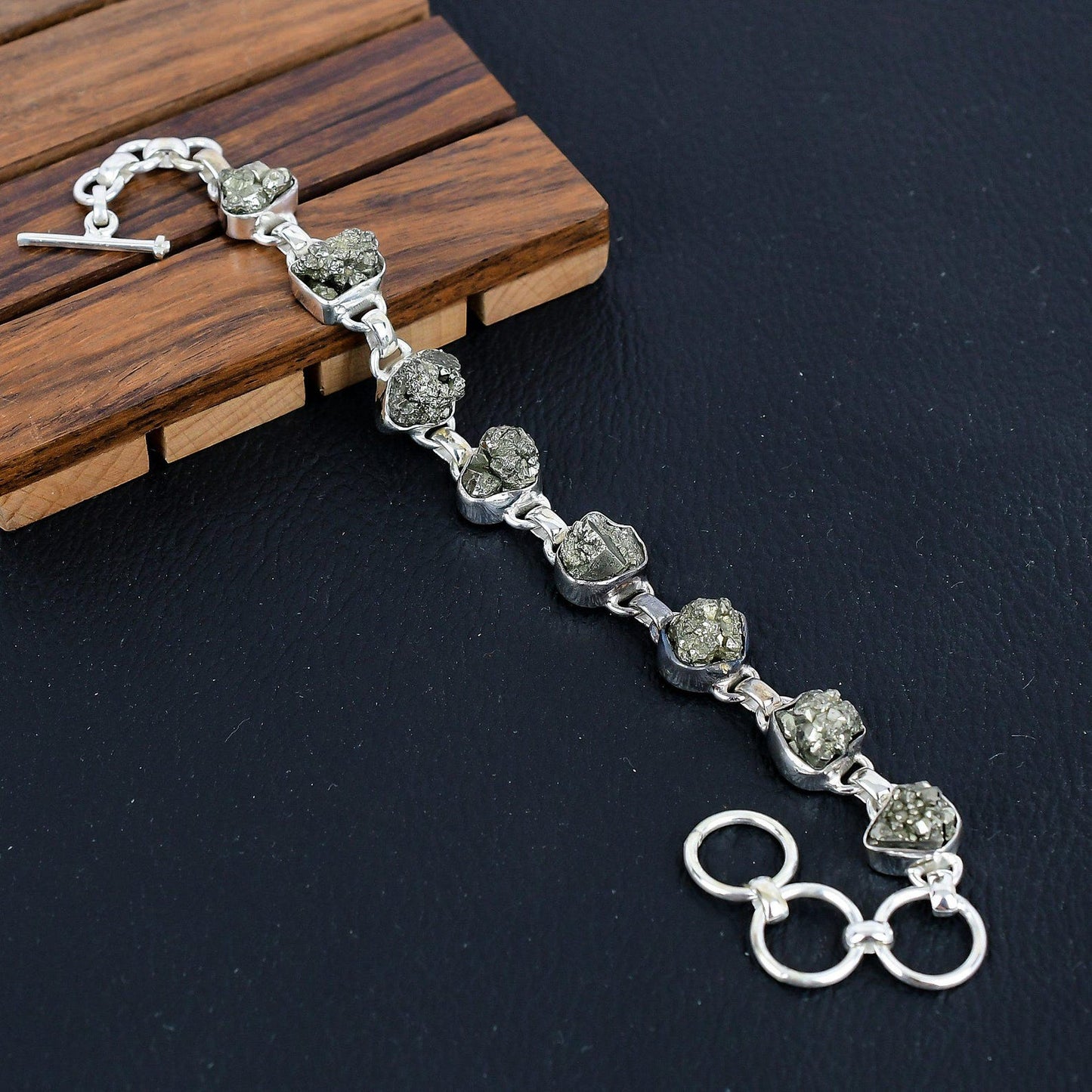 925 Sterling Silver Raw Pyrite Gemstone Bracelet/Raw Pyrite/Rough Golden Stone/Trendy Gift/Royal Jewellery/Special Gift For Her/Gift For Him
