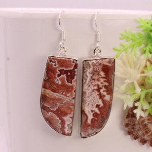 Solid 925 Sterling Silver Hook Crazy Lace Agate Earrings/Gemstone Earrings/ Daily wear Earrings/ Drop Dangle Earrings/Special Gift For Her
