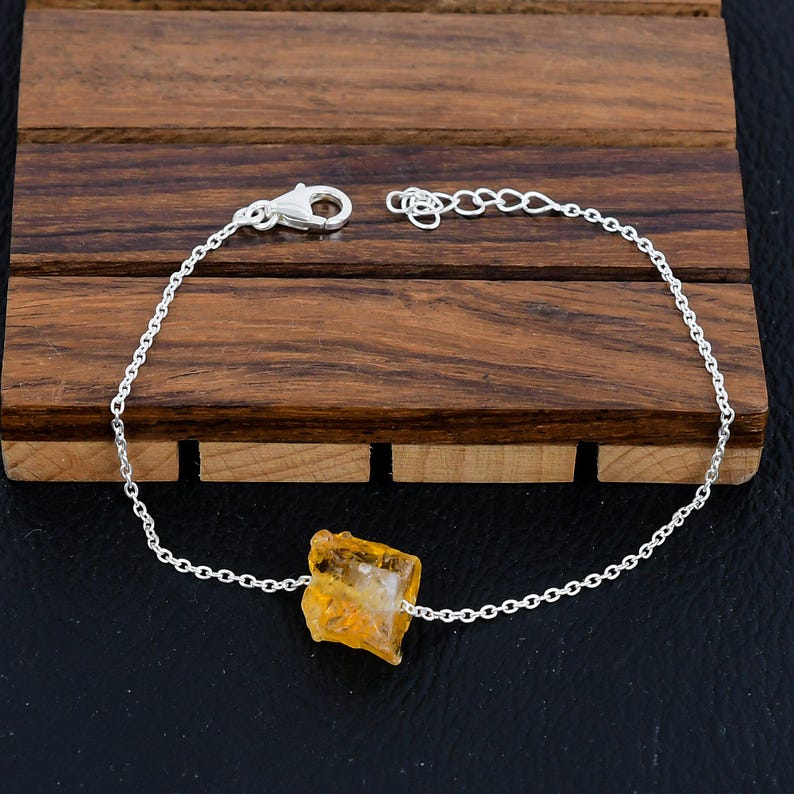 925 Sterling Silver Raw Citrine Gemstone Bracelet/Raw Citrine/Rough Stone/Trendy Gift/Royal Jewellery/Special Gift For Her/Gift For Him