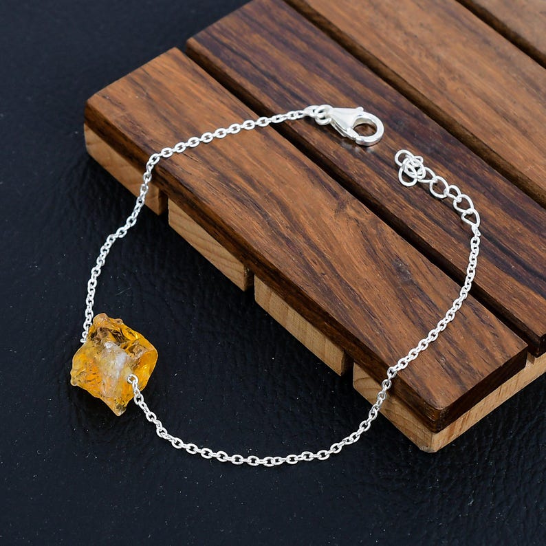 925 Sterling Silver Raw Citrine Gemstone Bracelet/Raw Citrine/Rough Stone/Trendy Gift/Royal Jewellery/Special Gift For Her/Gift For Him