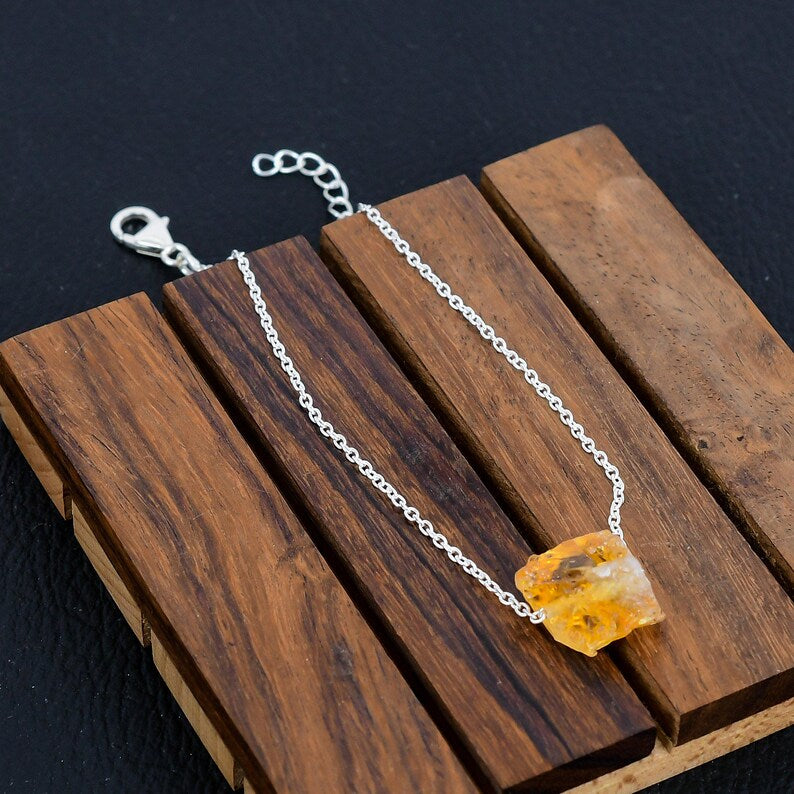 925 Sterling Silver Raw Citrine Gemstone Bracelet/Raw Citrine/Rough Stone/Trendy Gift/Royal Jewellery/Special Gift For Her/Gift For Him