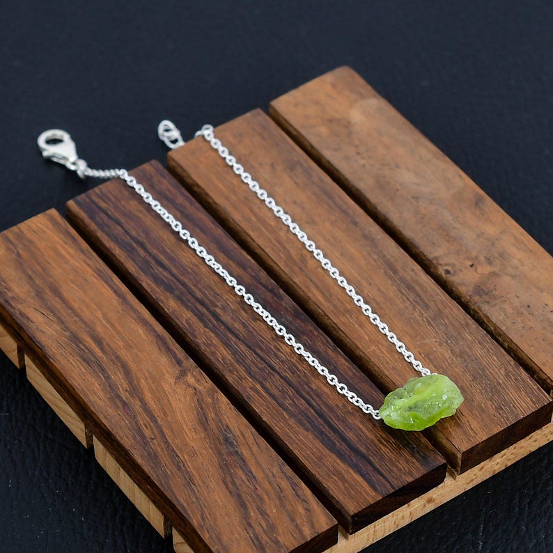 925 Sterling Silver Raw Peridot Gemstone Bracelet/Raw Peridot/Rough Stone/Trendy Gift/Royal Jewellery/Special Gift For Her/Gift For Him
