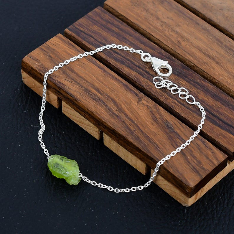 925 Sterling Silver Raw Peridot Gemstone Bracelet/Raw Peridot/Rough Stone/Trendy Gift/Royal Jewellery/Special Gift For Her/Gift For Him