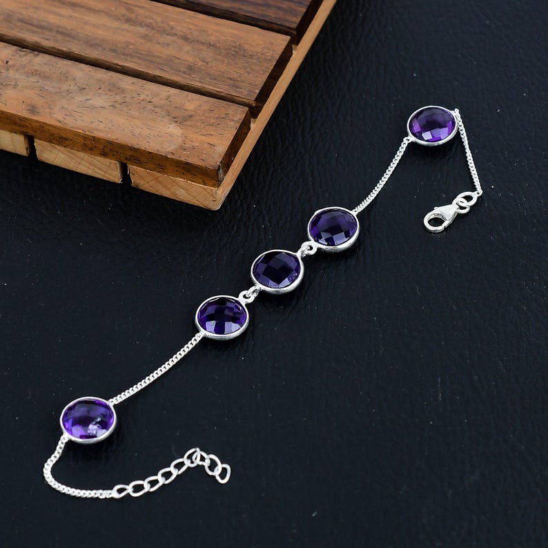 925 Solid sterling Silver Amethyst Bracelet/Trendy Gift For Her/Bracelet For Him, Her/Women's Designer Gemstone Jewellery/Christmas Gift