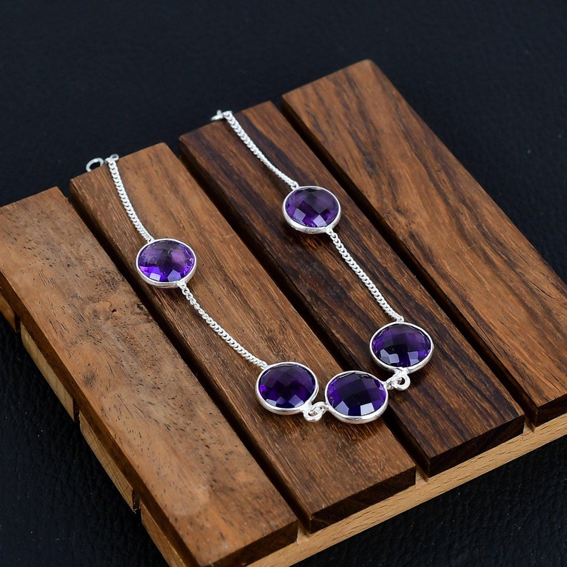925 Solid sterling Silver Amethyst Bracelet/Trendy Gift For Her/Bracelet For Him, Her/Women's Designer Gemstone Jewellery/Christmas Gift