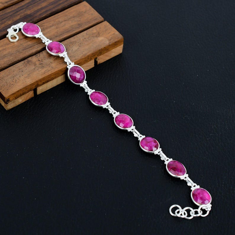 925 Solid sterling Silver Kashmir Ruby Bracelet/Trendy Gift For Her/Bracelet For Him, Her/Women's Designer Gemstone Jewellery/Christmas Gift