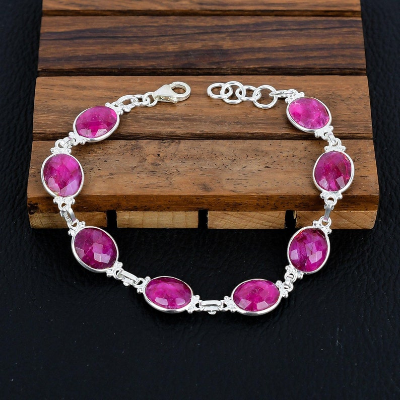 925 Solid sterling Silver Kashmir Ruby Bracelet/Trendy Gift For Her/Bracelet For Him, Her/Women's Designer Gemstone Jewellery/Christmas Gift