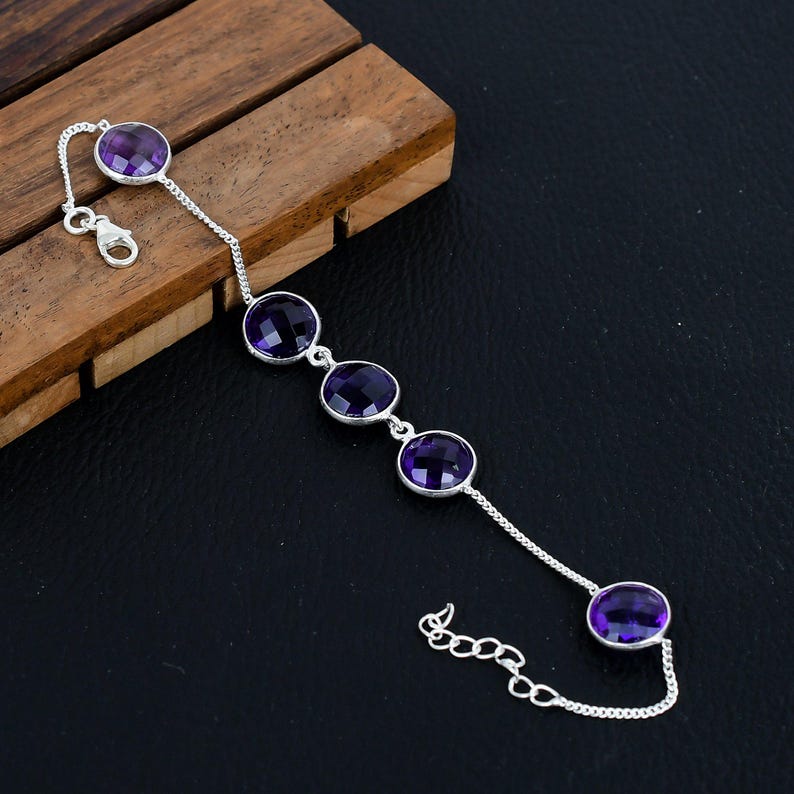 925 Solid sterling Silver Amethyst Bracelet/Trendy Gift For Her/Bracelet For Him, Her/Women's Designer Gemstone Jewellery/Christmas Gift
