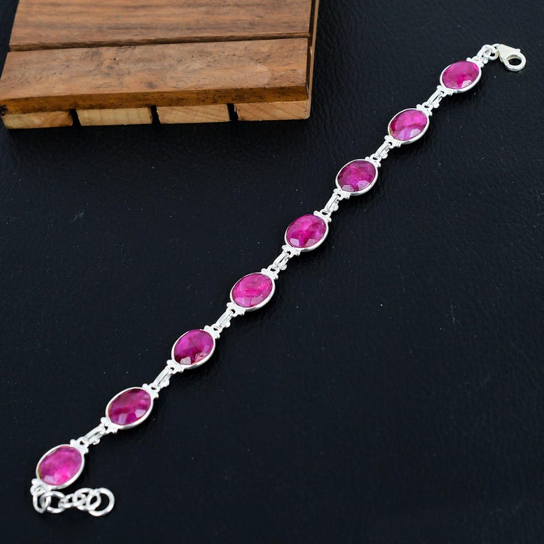 925 Solid sterling Silver Kashmir Ruby Bracelet/Trendy Gift For Her/Bracelet For Him, Her/Women's Designer Gemstone Jewellery/Christmas Gift