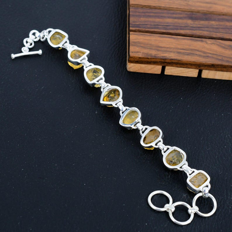 925 Sterling Silver Raw Citrine Gemstone Bracelet/Raw Citrine/Rough Stone/Trendy Gift/Royal Jewellery/Special Gift For Her/Gift For Him